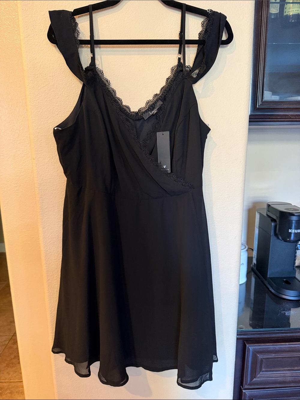Lulu's Black Lace-Trim Slip Dress with Ruffled Straps